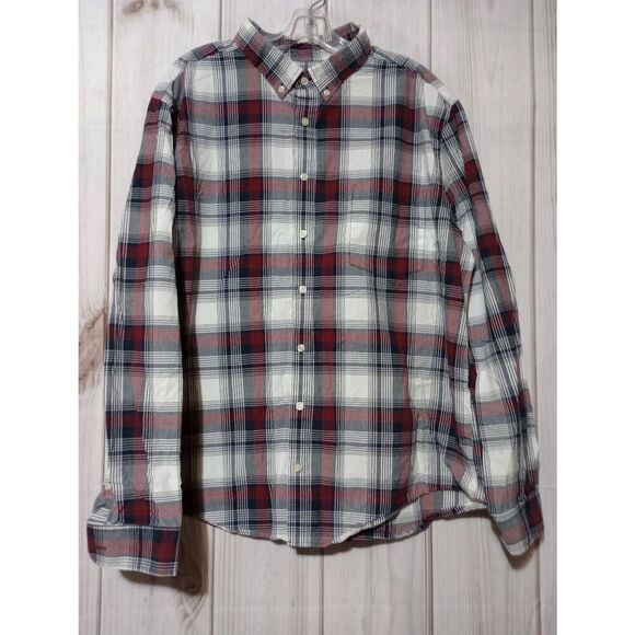 GoodFellow and Co Shirt Men's Extra Extra Large Navy Red Button Front Long Sleev - Picture 1 of 8